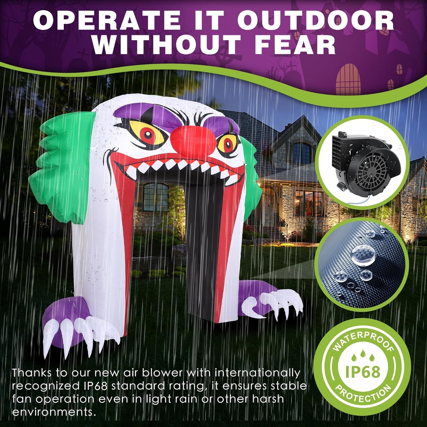 LuxRoyale 10FT Halloween Inflatable Clown Archway LED Outdoor Yard Party Decoration
