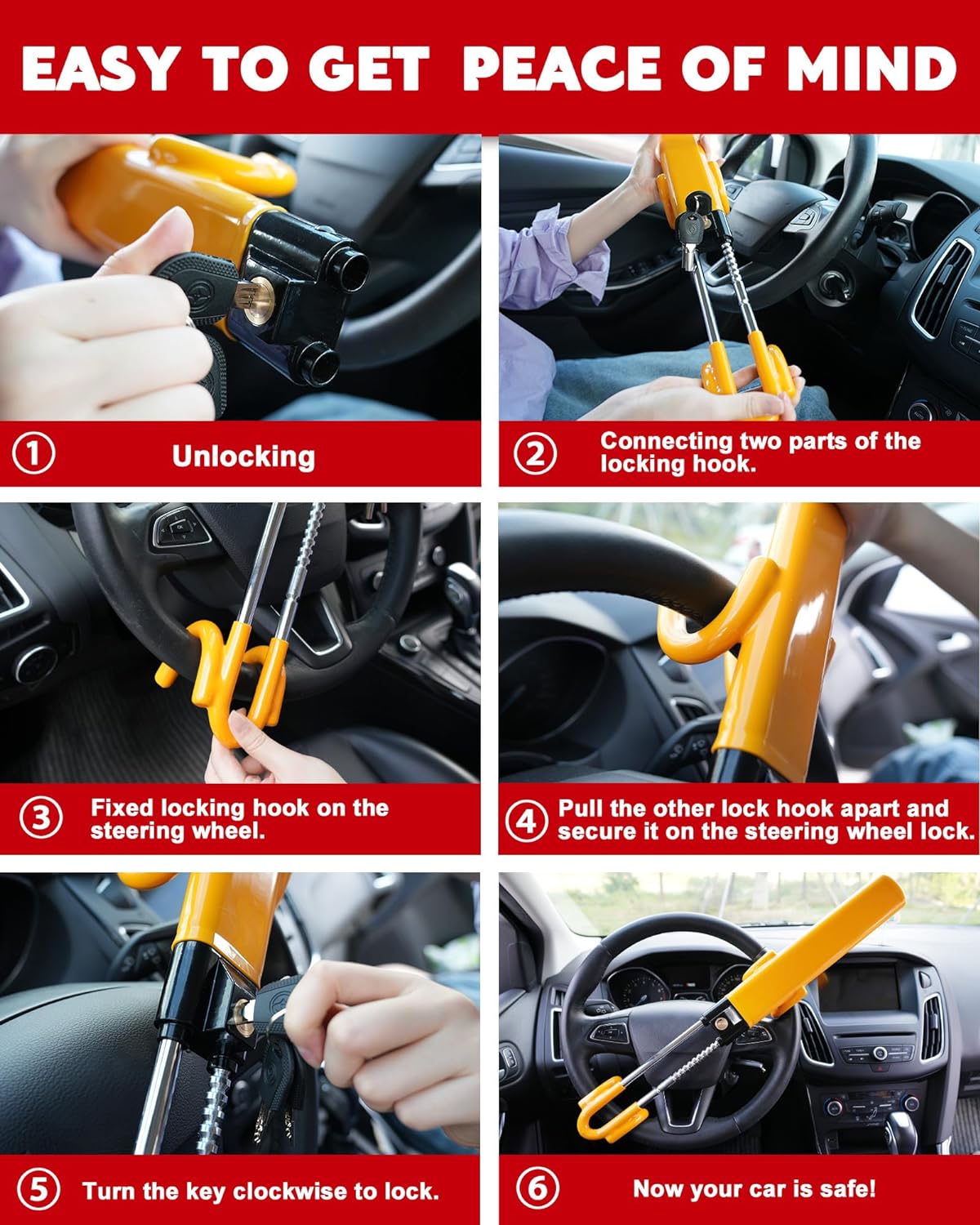 RoyaleGlow Car Steering Wheel Lock - High Visibility Security