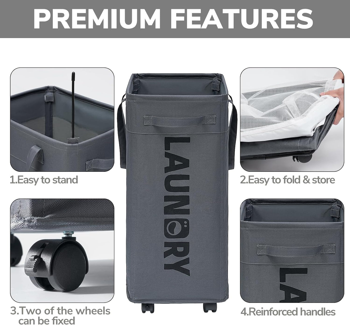 RoyaleGlow 75L Collapsible Large Laundry Basket with Wheels