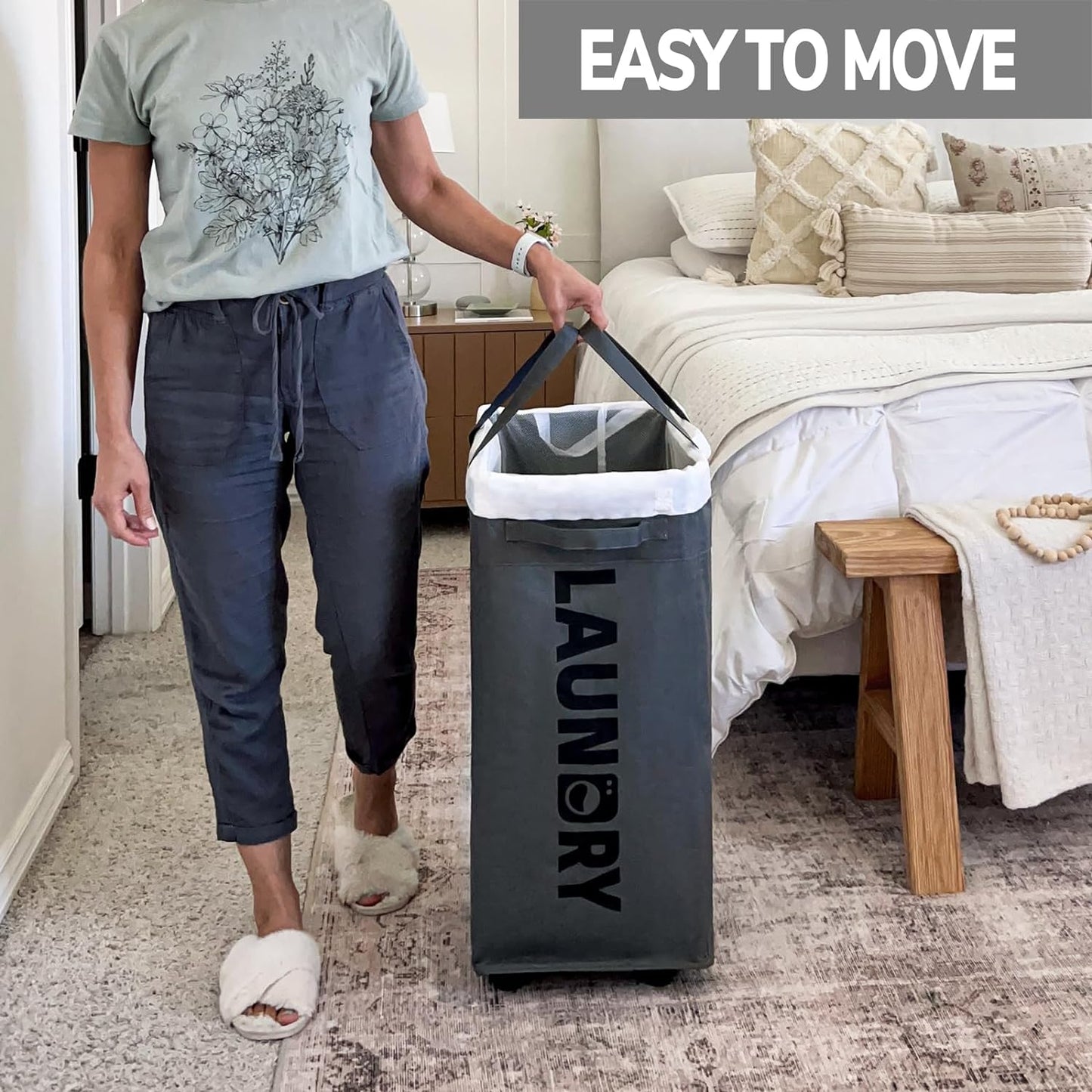 RoyaleGlow 75L Collapsible Large Laundry Basket with Wheels