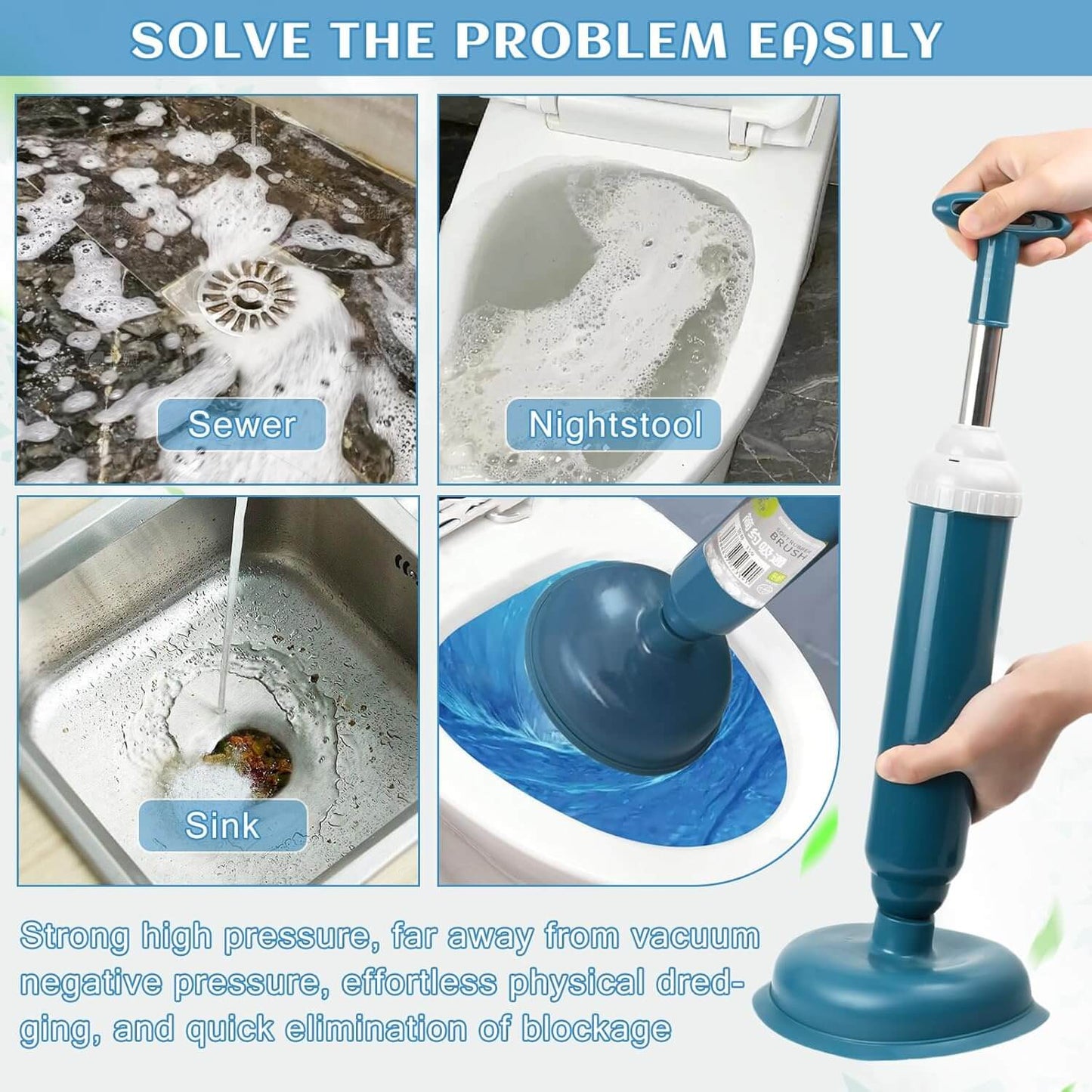Royallure High-Pressure Silicone Toilet Plunger – Telescopic Pump, Anti-Clog Tool
