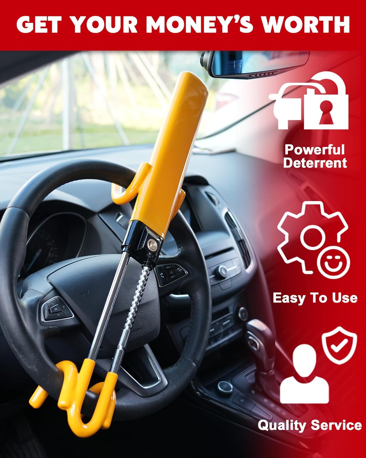 RoyaleGlow Car Steering Wheel Lock - High Visibility Security