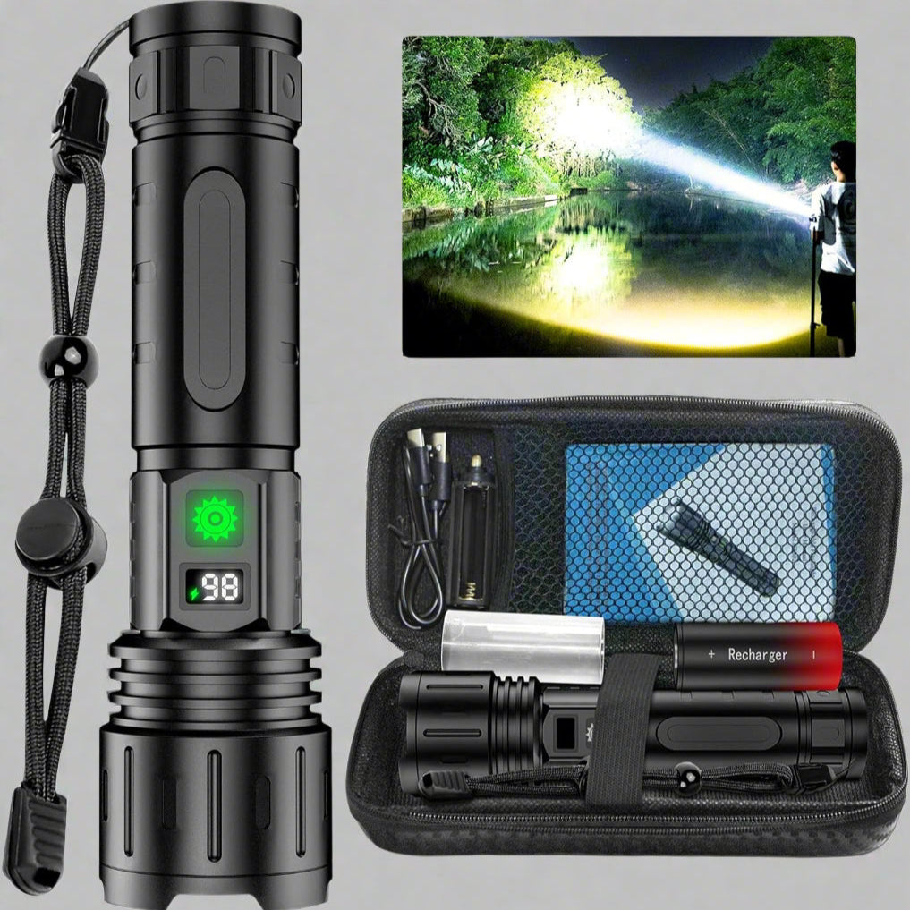 LuxRoyale 100,000 Lumens Tactical Flashlight – Rechargeable LED Torch with Power Bank, LCD Display & 3280ft Range