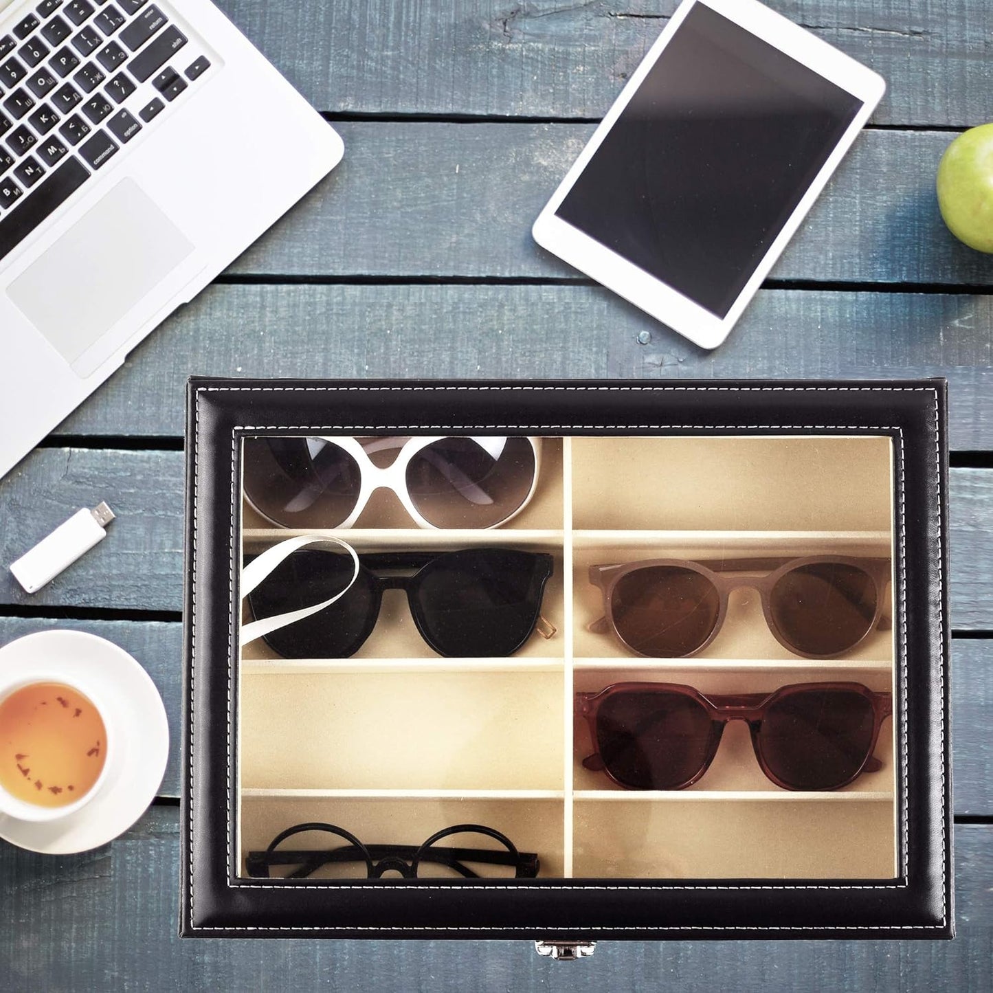 Luxora Sunglass Organizer Storage - 8 Slot Leather Case