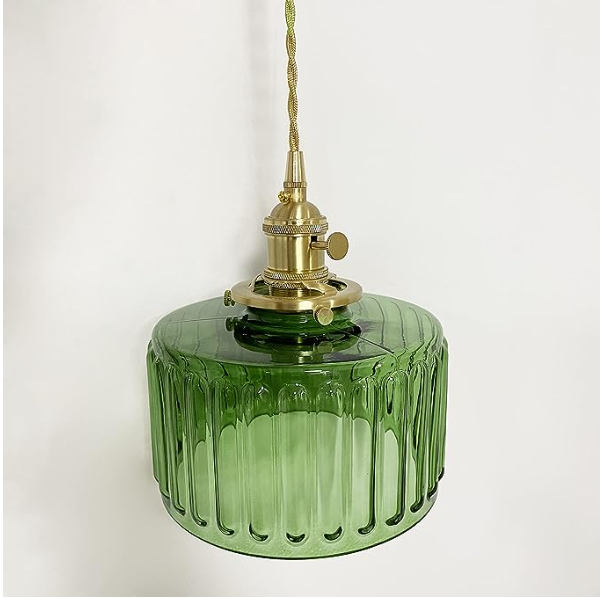 RoyaleGlow Stunning Cylinder Glass Pendant Light – Elegant Modern Illumination - Green / A- 6.9 in (17.5 cm) x 7.48 in (19 cm) / Single Head