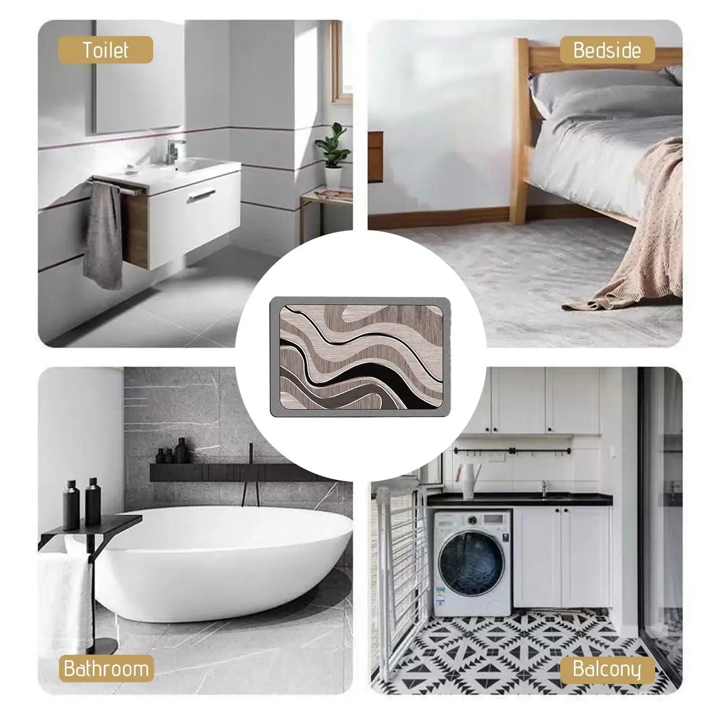 Royallure Geometric Diatomite Bath Mat – Quick-Dry, Non-Slip, Rubbery Backing Modern Design