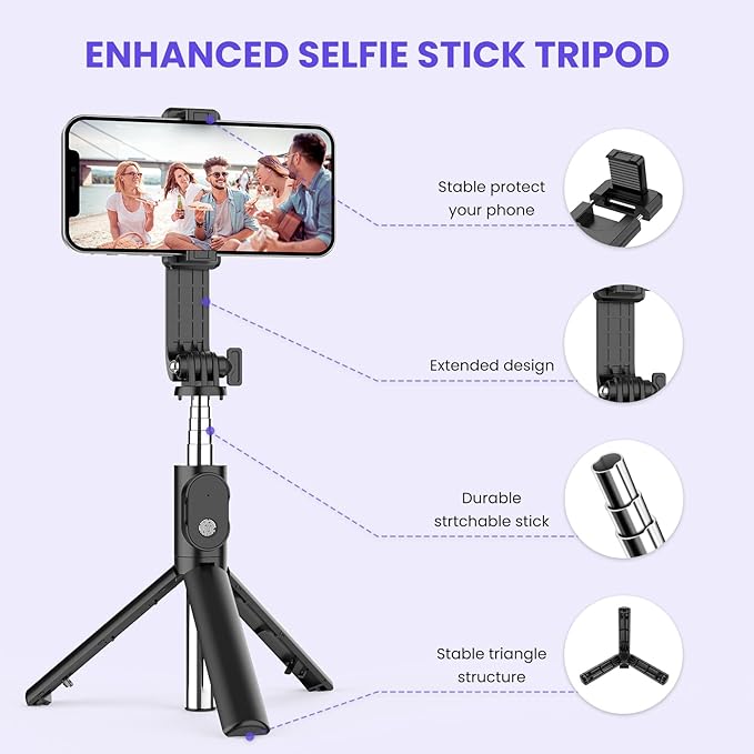 RoyaleGlow 6 In 1 Wireless Bluetooth Selfie Stick With Fill Light