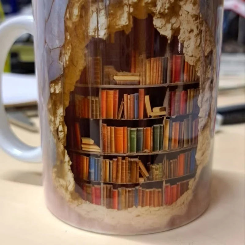 Royaleva 3D Library Bookshelf Mug, Coffee Mugs Gift for Book Lovers