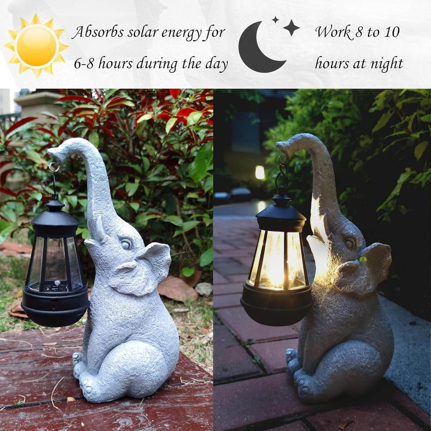 Royallure Elephant Glow Solar Garden Lamp – Resin, Auto-On Warm Ambient Light