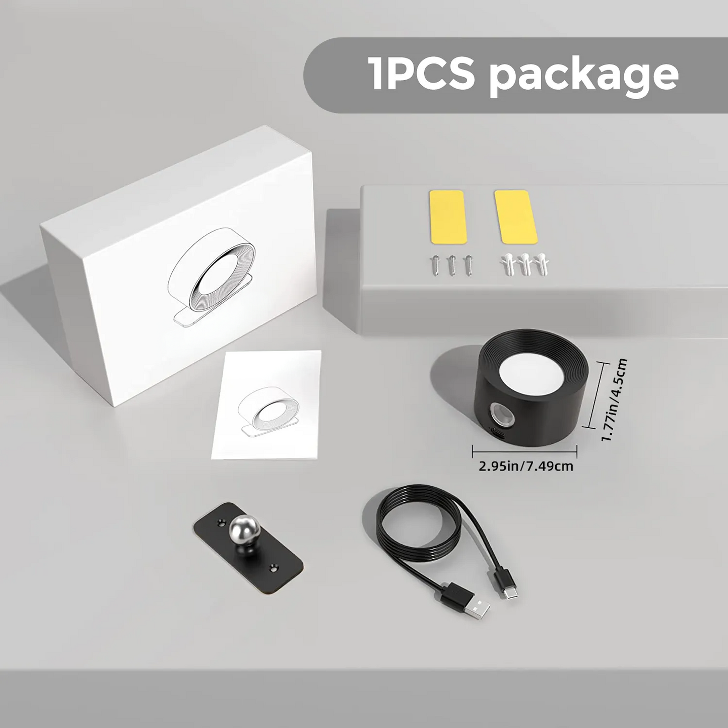 Spotlight Cordless Wall Lamp - 360° Rotation, Dimmable, Rechargeable Wall Light - White / Touch Control