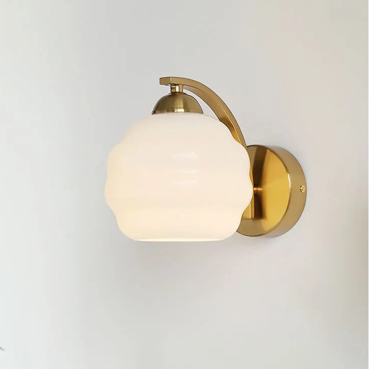 Royelux Vintage Art Deco Wall Lamp with White Glass Shade Brass Finish, Luxury Wall Lighting