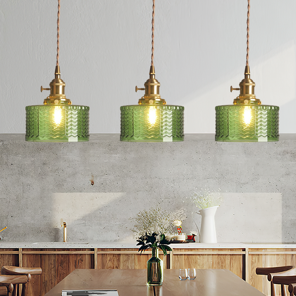 RoyaleGlow Stunning Cylinder Glass Pendant Light – Elegant Modern Illumination - Green / A- 6.9 in (17.5 cm) x 7.48 in (19 cm) / Single Head