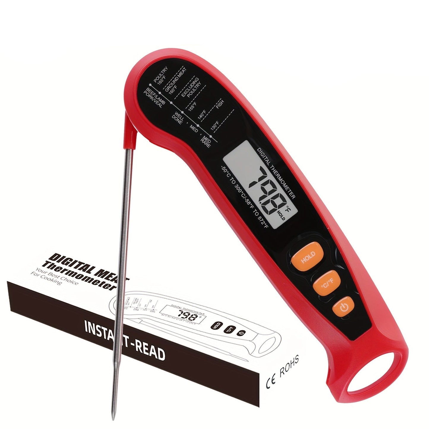 1pc, Meat Thermometers For Grilling, Meat Thermometer Digital, Meat Thermometer, Digital Meat Thermometer With Probe, Kitchen Instant Read Food Thermometer For Cooking Baking Liquids Candy Grilling BBQ Air Fryer, Kitchen Accessaries