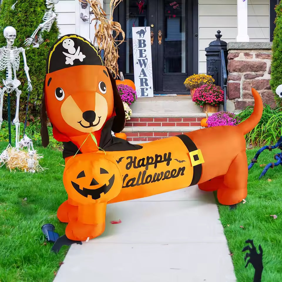 RoyaleGlow 5FT Halloween Inflatable Dachshund Dog with LED Pumpkin Outdoor Garden Decor