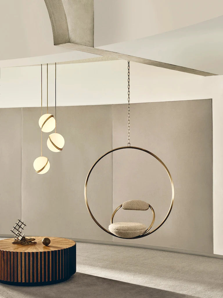 RoyaleGlow Modern Brass Globe Pendant Light - Minimalist Crescent Hanging Lamp