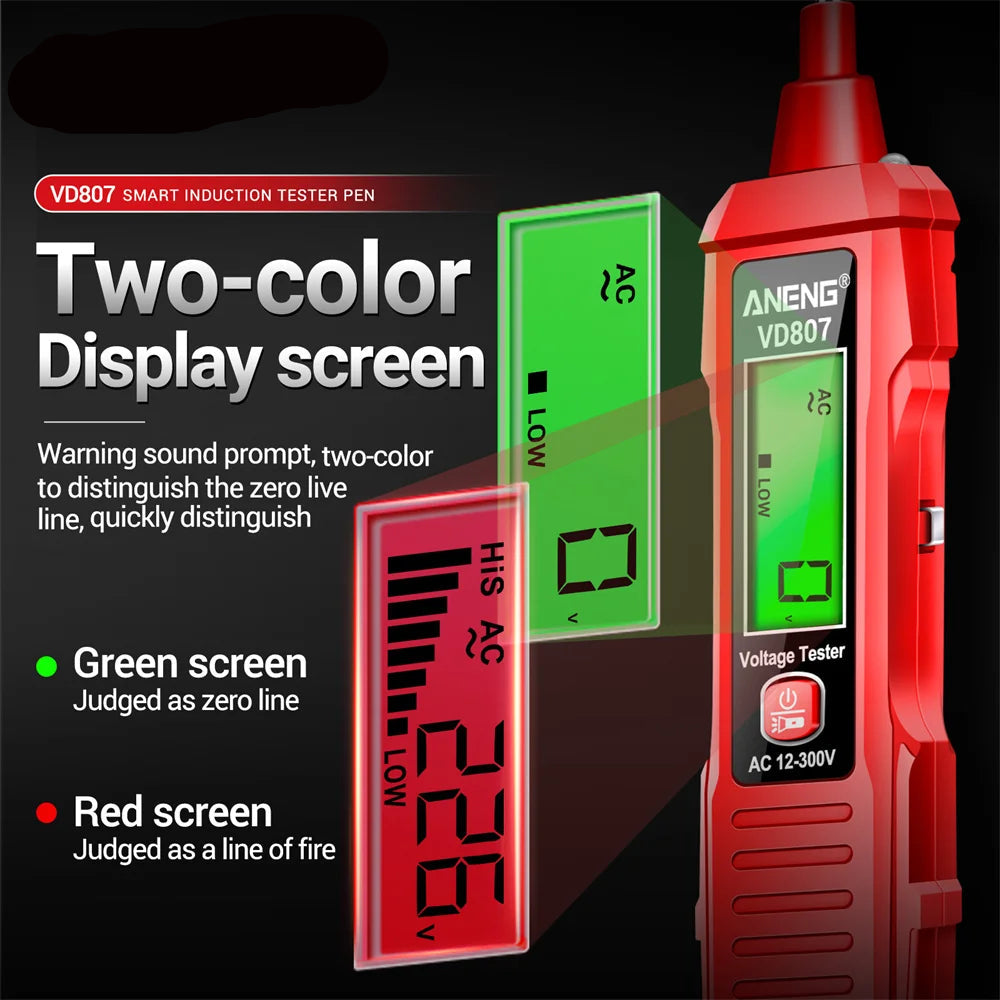 ANENG VD807 One-word Induction Portable 50/60Hz Smart Electric Pen Tester NCV Sensor AC 12-300V Non-contact Wire Detector Tools 2