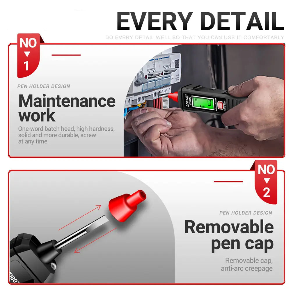 ANENG VD807 One-word Induction Portable 50/60Hz Smart Electric Pen Tester NCV Sensor AC 12-300V Non-contact Wire Detector Tools 5