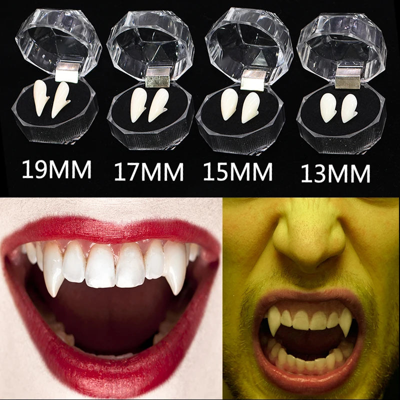 A pair DIY Safe resin Halloween Costume Props Masquerade Party 13/15/17/19mm Dentures Props Vampire Teeth Fangs for kids adult 0