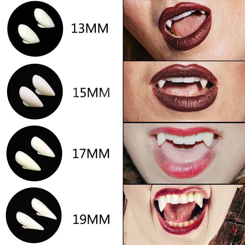 A pair DIY Safe resin Halloween Costume Props Masquerade Party 13/15/17/19mm Dentures Props Vampire Teeth Fangs for kids adult 2