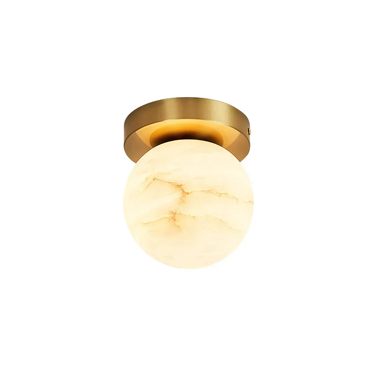 RoyaleGlow Alabaster Brass Flush Mount Ceiling Light - Modern Globe Fixture