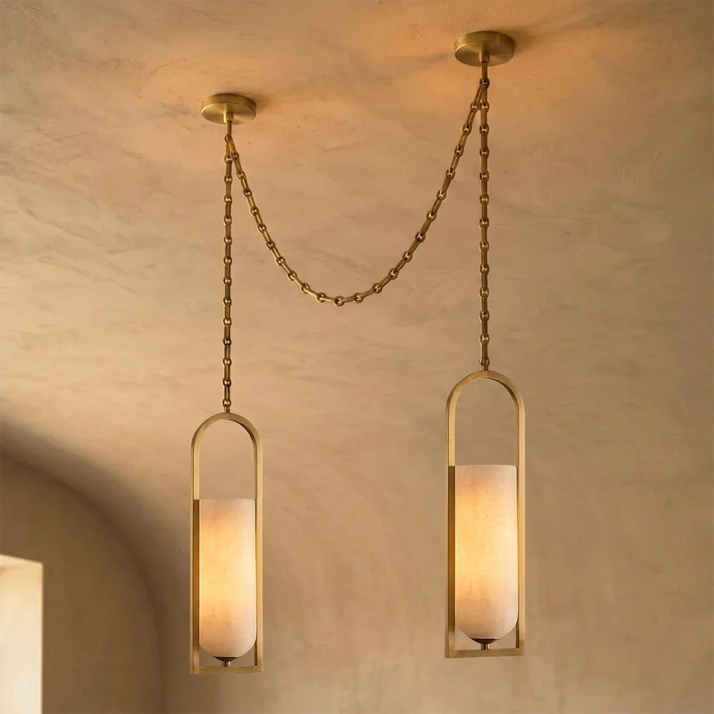 Royelux Alabaster Cylinder Pendant Light with Chain for Hallway, Bedroom, Lounge & Entryway