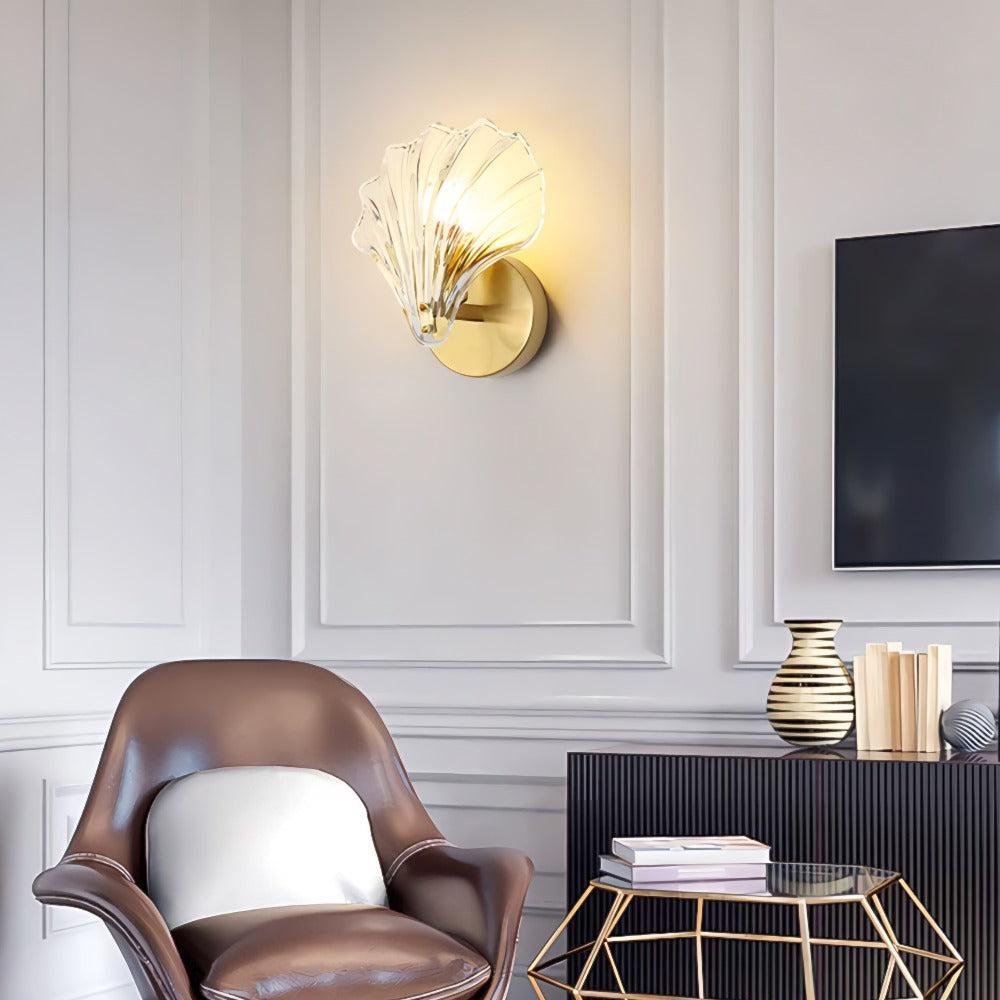 RoyaleGlow Brass Glass Seashell Wall Sconce LED Art Deco Fixture