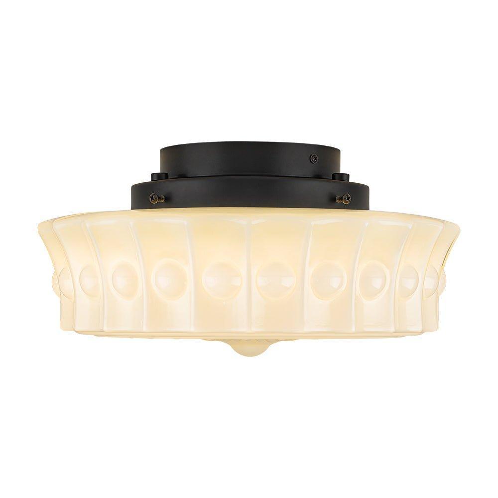 RoyaleGlow Art Deco Ivory Opal Milk Glass Schoolhouse LED Ceiling Light, 4000K Dimmable