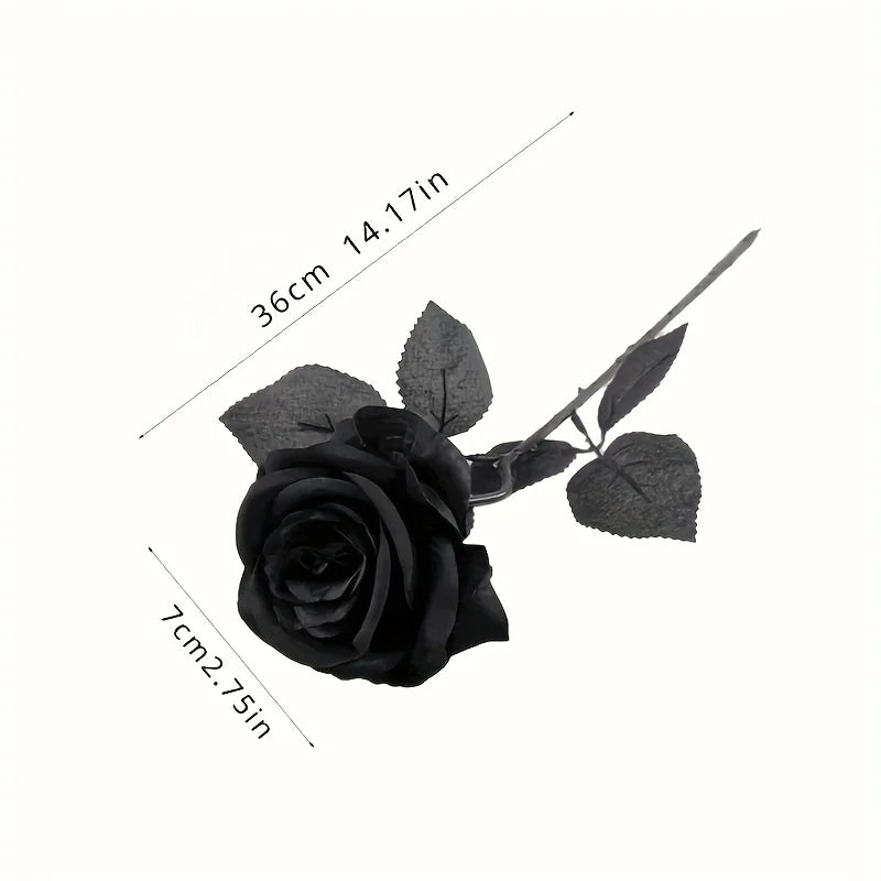 Artificial Black Roses Fake Flowers, Long Stem, with No Container, for Halloween, Home Decor, Wedding Party, Tabletop 3