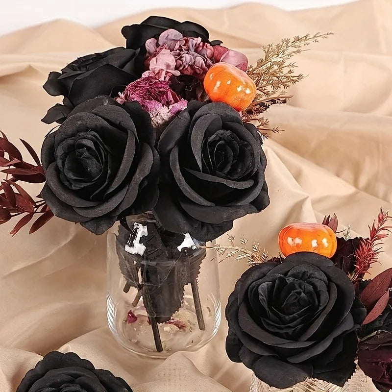 Artificial Black Roses Fake Flowers, Long Stem, with No Container, for Halloween, Home Decor, Wedding Party, Tabletop 4