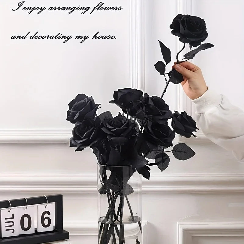 Artificial Black Roses Fake Flowers, Long Stem, with No Container, for Halloween, Home Decor, Wedding Party, Tabletop 5