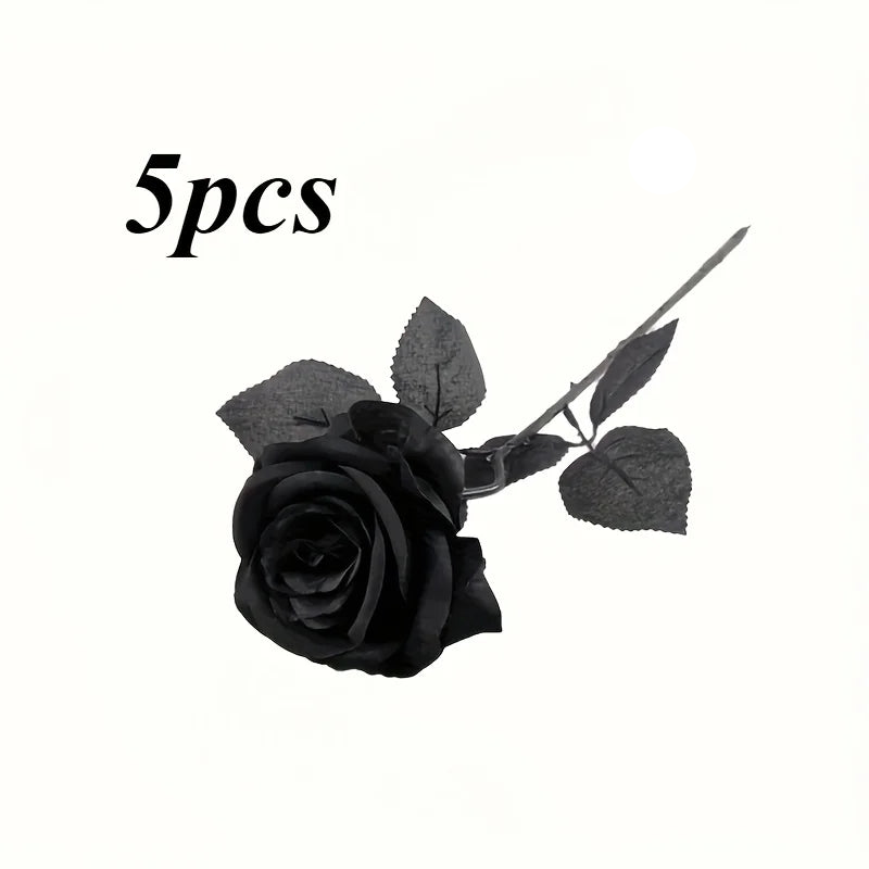 LuxRoyale Artificial Black Roses Long Stem Fake Flowers for Halloween Home Decor