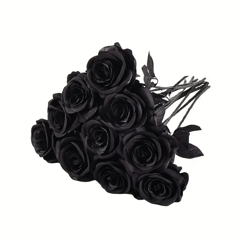 Artificial Black Roses Fake Flowers, Long Stem, with No Container, for Halloween, Home Decor, Wedding Party, Tabletop 7