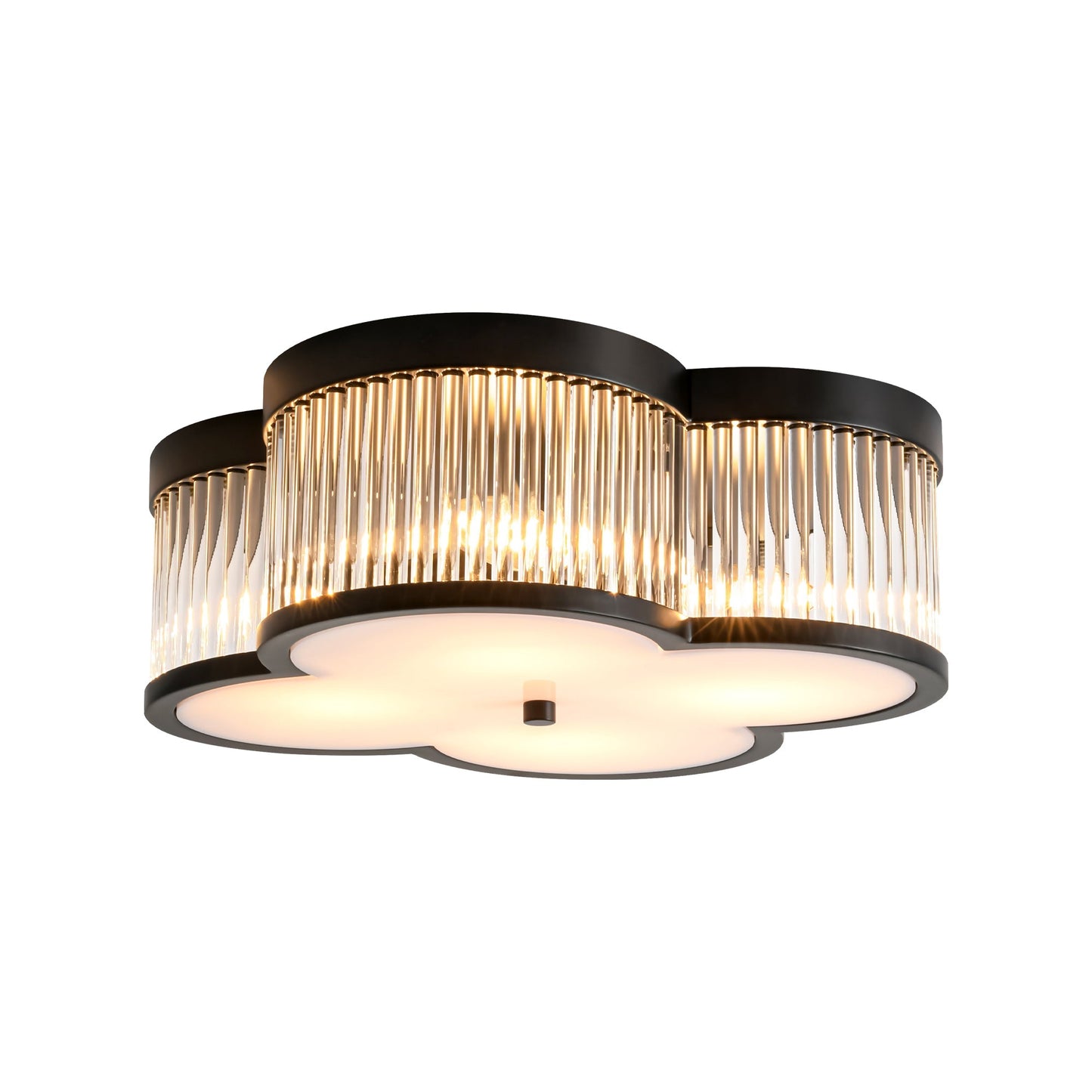 RoyaleGlow Clover Gold 4-Light Flush Mount Ceiling Light with Clear Glass Rods