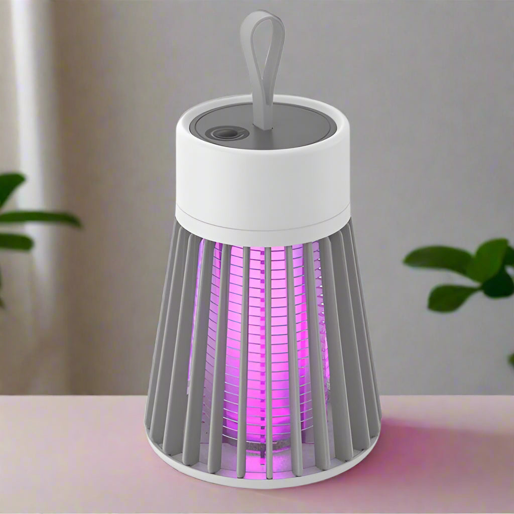 Portable UV light electric mosquito killer lamp with high-performance electric shock mechanism. USB rechargeable, safe, and durable design for indoor and outdoor pest control. Easy to clean and long-lasting protection.