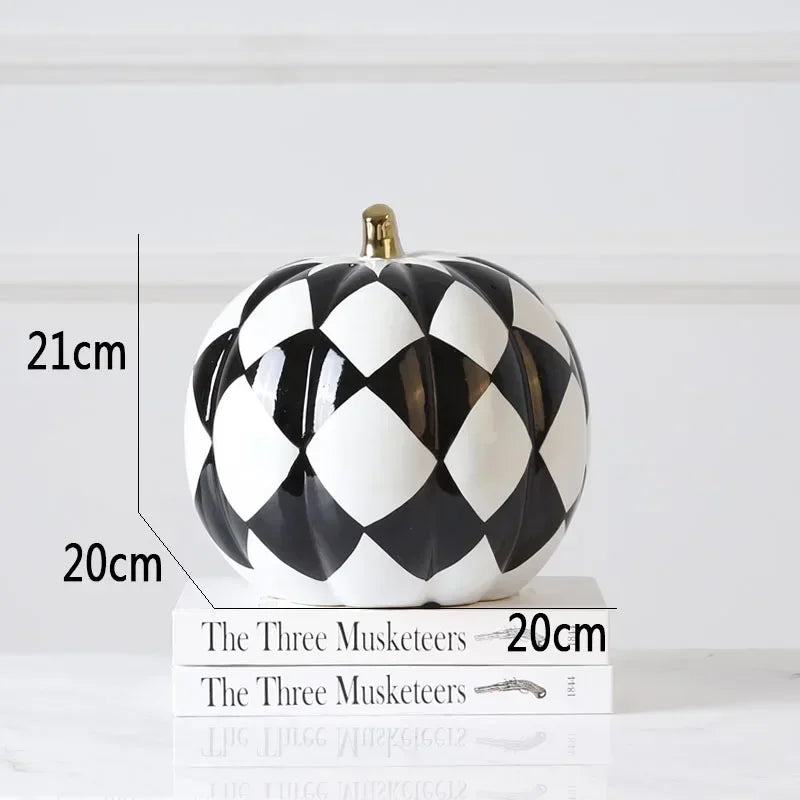 Black White Pumpkin Resin Statuette Ornaments Office Study Desktop Decor Modern Crafts Statue European Room Aesthetic Decor 5