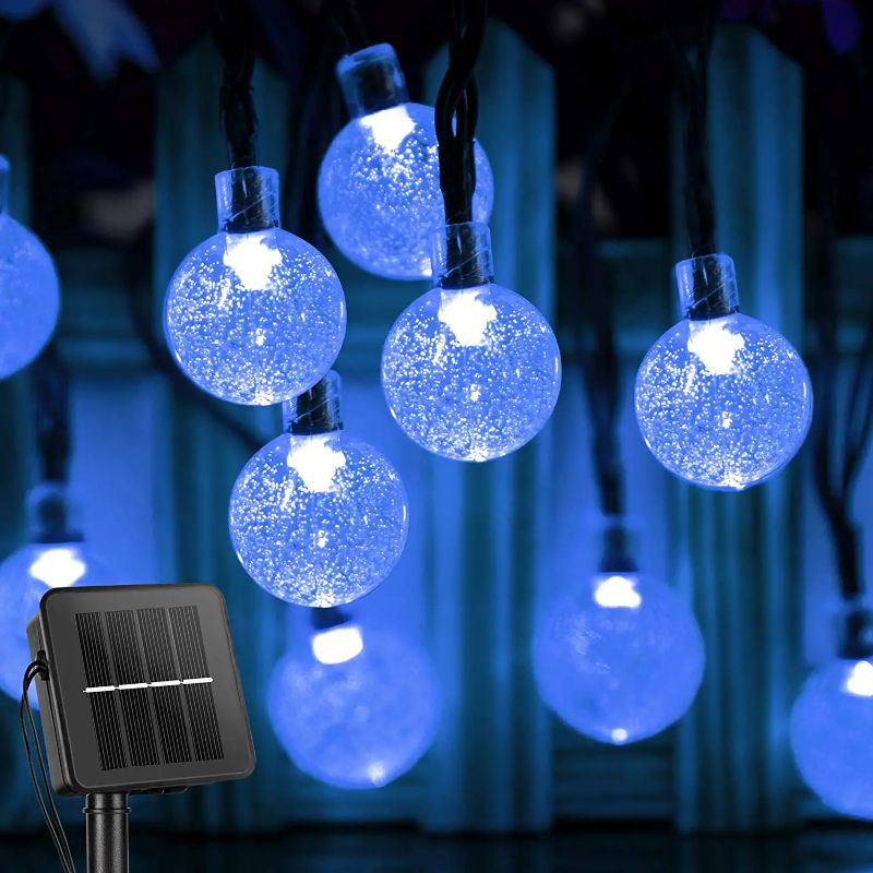 Solar Powered Waterproof Crystal Globe Lights – 35.6 ft Outdoor LED String Lights with 8 Modes (Perfect for Garden, Patio, Events) - Blue