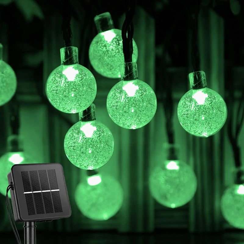 Solar Powered Waterproof Crystal Globe Lights – 35.6 ft Outdoor LED String Lights with 8 Modes (Perfect for Garden, Patio, Events) - Green