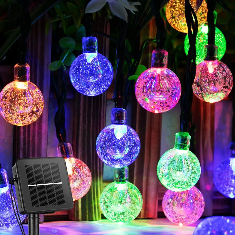 Solar Powered Waterproof Crystal Globe Lights – 35.6 ft Outdoor LED String Lights with 8 Modes (Perfect for Garden, Patio, Events) - Multicolor