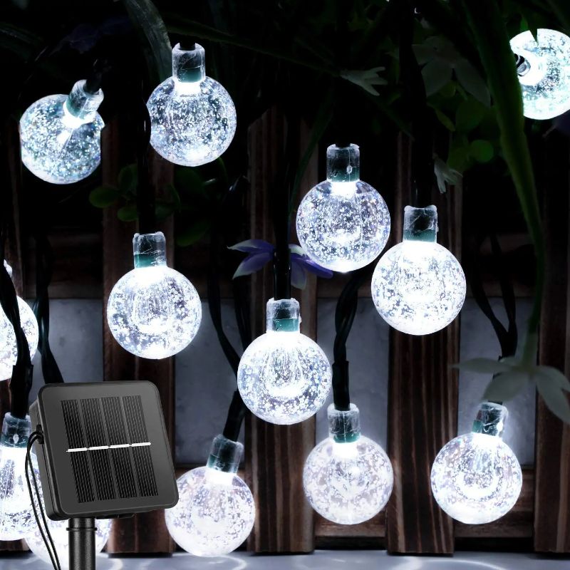 Solar Powered Waterproof Crystal Globe Lights – 35.6 ft Outdoor LED String Lights with 8 Modes (Perfect for Garden, Patio, Events) - White
