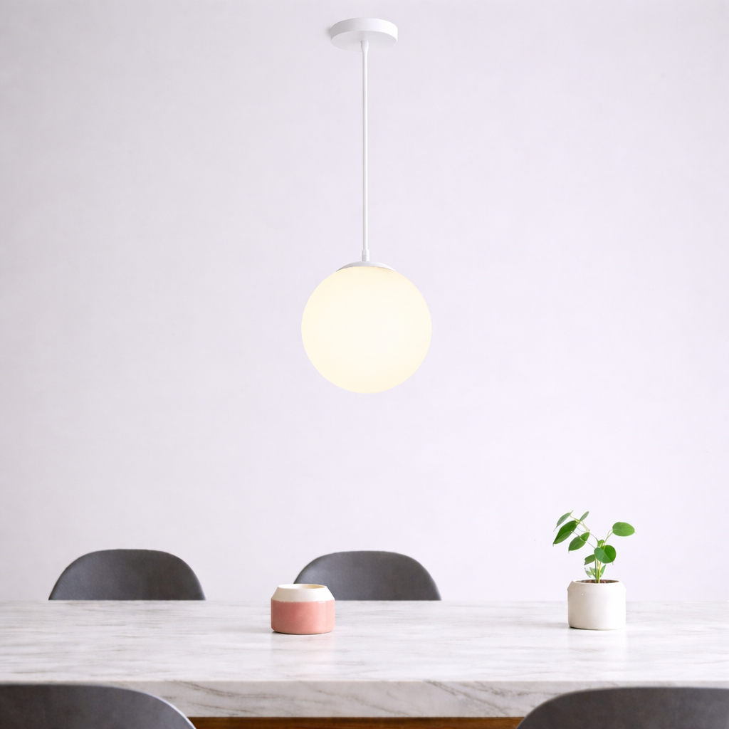 LuxRoyale Nordic Globe Milky Glass Pendant Light, Sphere Minimalist Pendant Lamp With Soft Glow