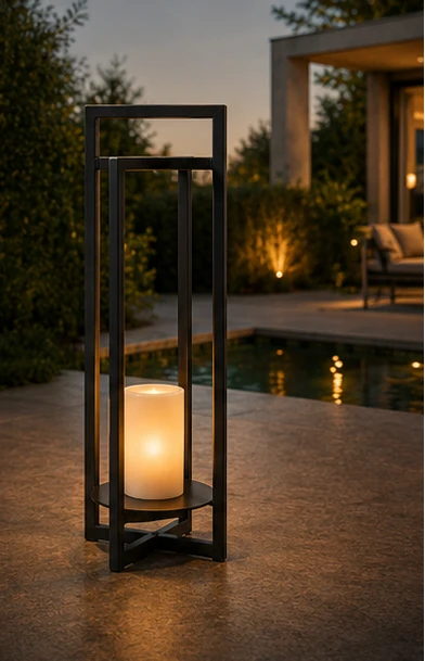 LuxRoyale 24" Solar Outdoor Lantern with Flickering LED Candle & Dusk-to-Dawn Sensor