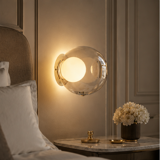 RoyaleGlow Modern Glass Sphere Wall Sconce - Elegant Ambient Lighting Fixture