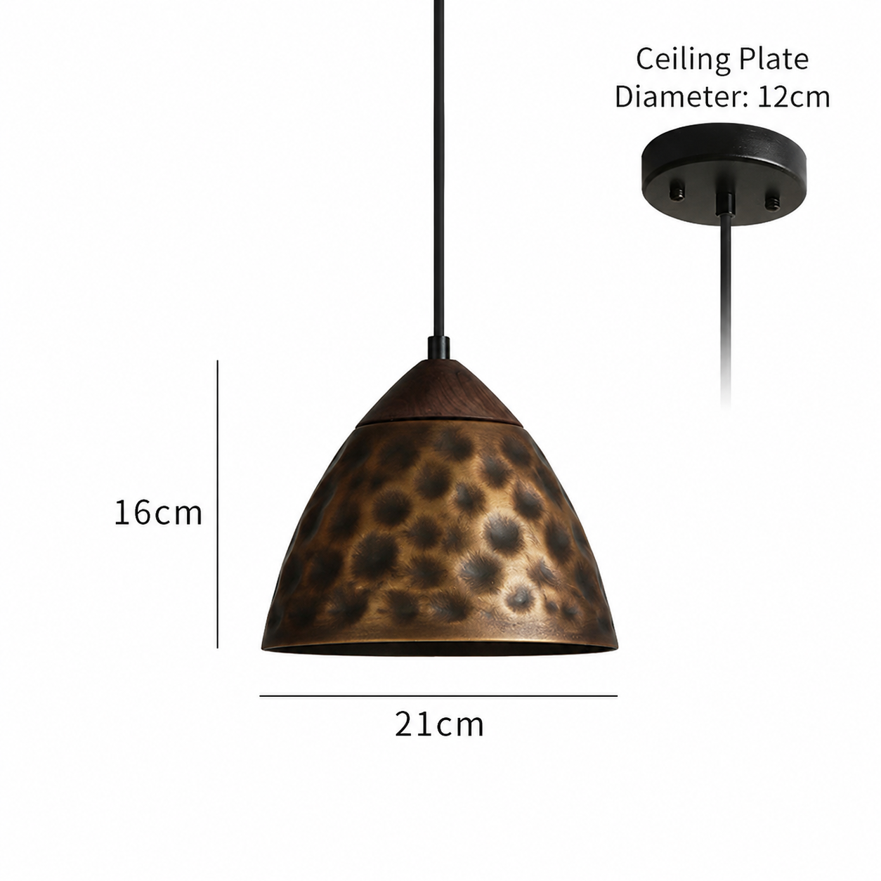 Royelux Luxury Hammered Copper Pendant Light with Natural Walnut Accent for Modern Homes