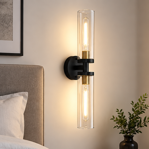 Royelux Modern Clear Glass LED Wall Sconce for Bathroom Vanity & Bedside
