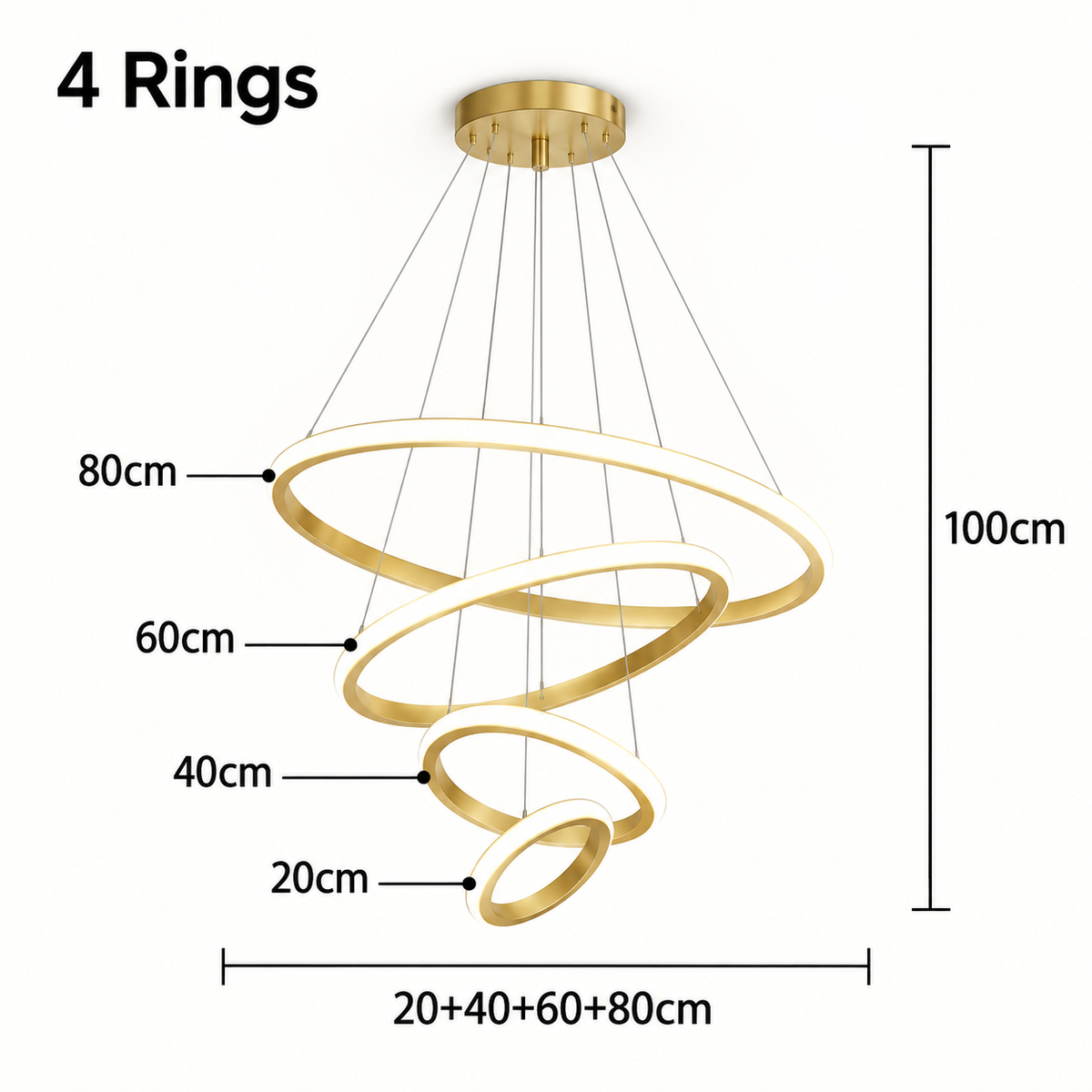 Royelux Modern Led Ring Chandelier - Adjustable Hanging Light Fixture For Living Room