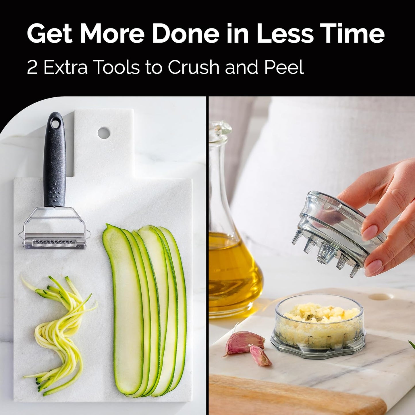 Cheese Grater with Garlic Crusher- Box Grater Vegetable Shredder with 3 Stainless Steel Blades - Graters for Kitchen- Cheese Graters with Handle - Garlic Mincer Tool and Vegetable Peeler 2
