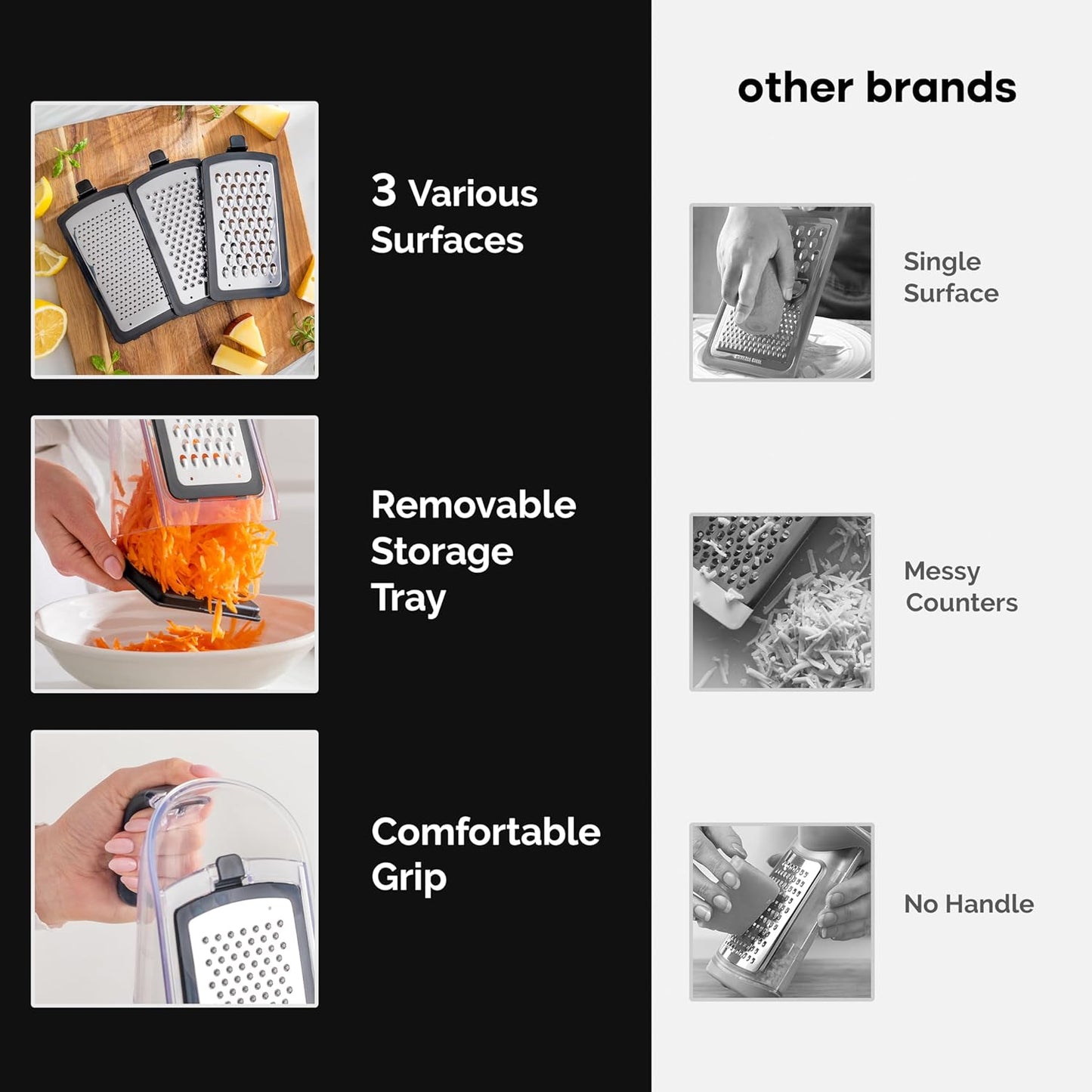 Cheese Grater with Garlic Crusher- Box Grater Vegetable Shredder with 3 Stainless Steel Blades - Graters for Kitchen- Cheese Graters with Handle - Garlic Mincer Tool and Vegetable Peeler 1
