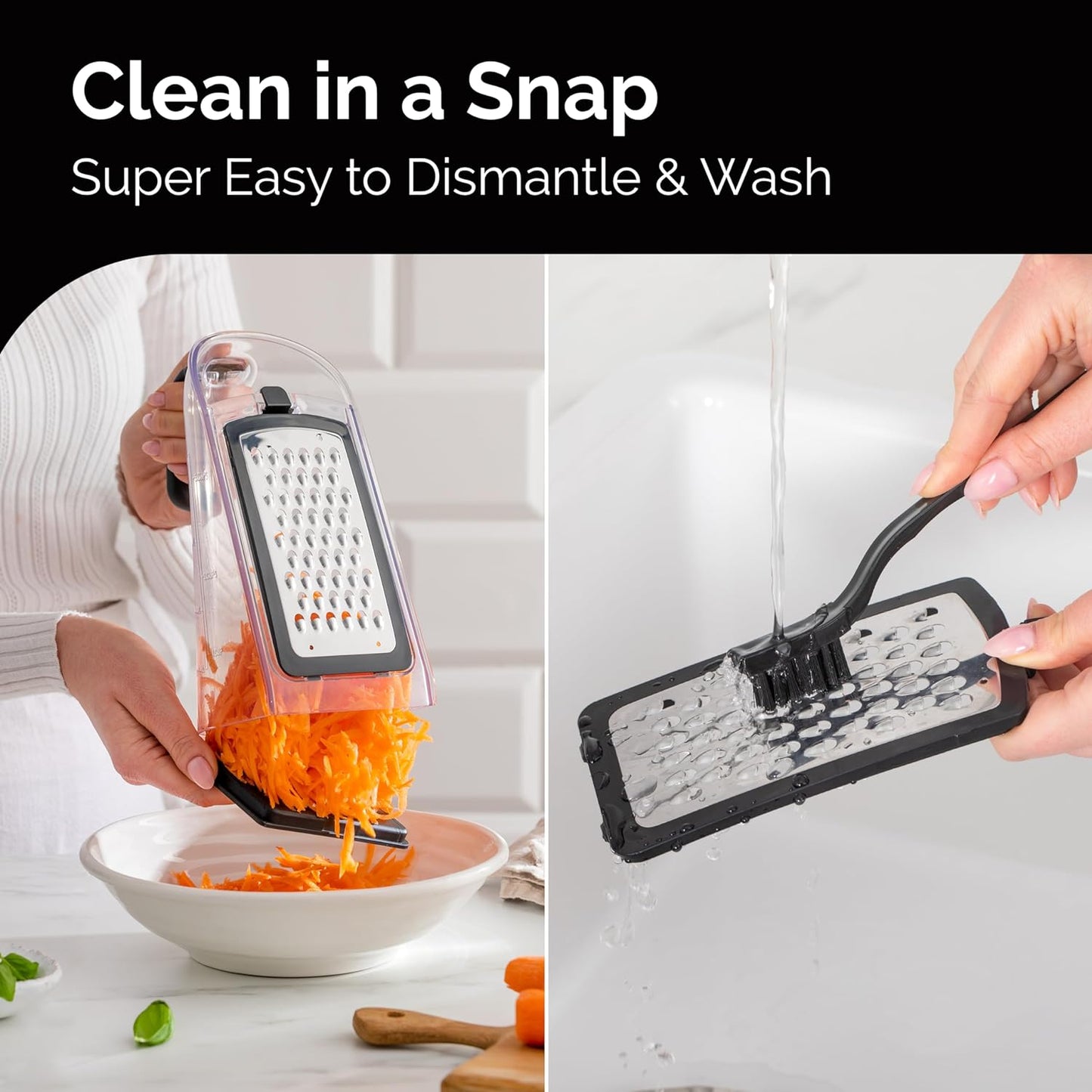 Cheese Grater with Garlic Crusher- Box Grater Vegetable Shredder with 3 Stainless Steel Blades - Graters for Kitchen- Cheese Graters with Handle - Garlic Mincer Tool and Vegetable Peeler 6