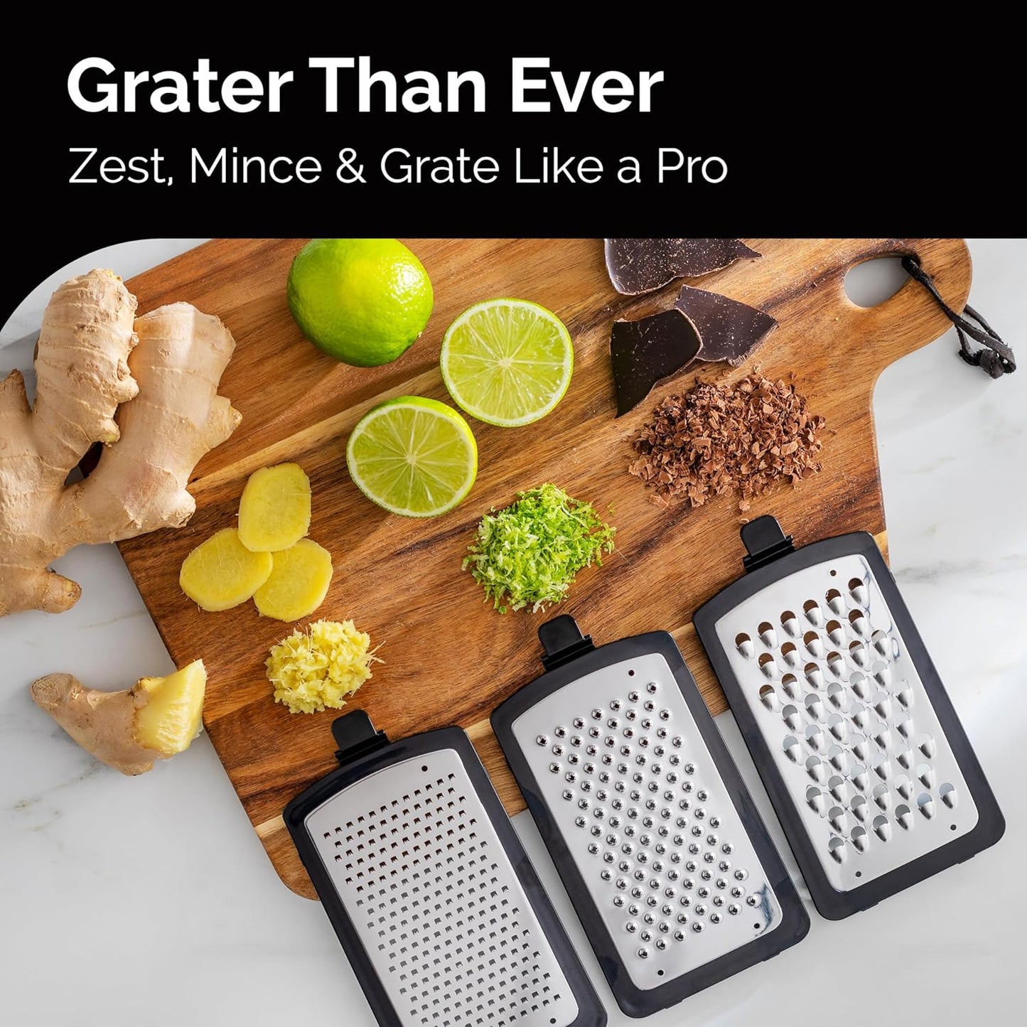 Cheese Grater with Garlic Crusher- Box Grater Vegetable Shredder with 3 Stainless Steel Blades - Graters for Kitchen- Cheese Graters with Handle - Garlic Mincer Tool and Vegetable Peeler 4