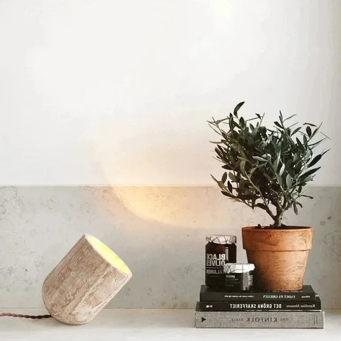 Royallure Modern Travertine Floor & Table Lamp Natural Stone Bedroom Lighting